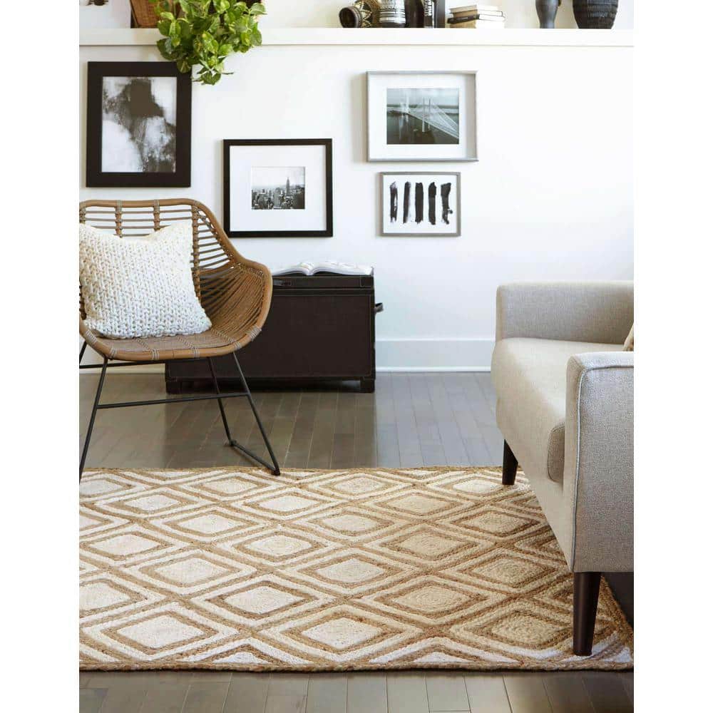 Handmade Ivory and Brown Geometric Cotton Area Rug