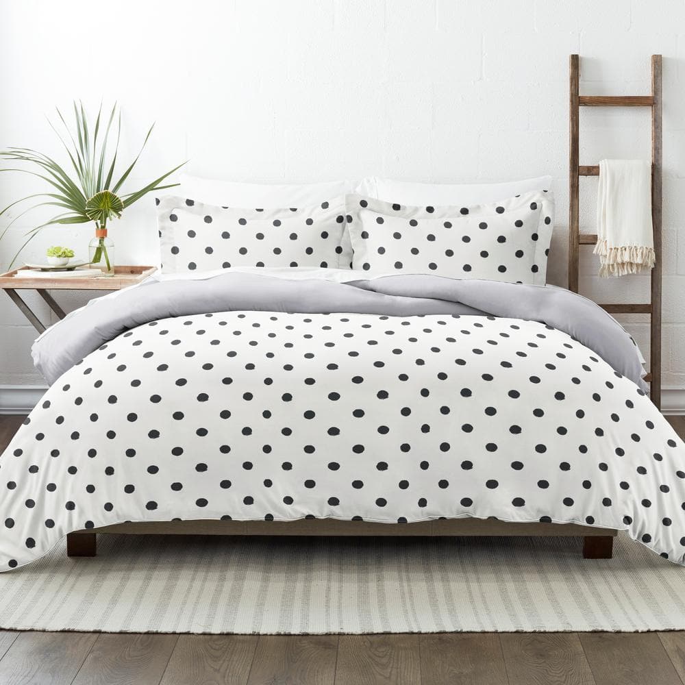 Light Gray and White Polkadot Twin Duvet Cover Set