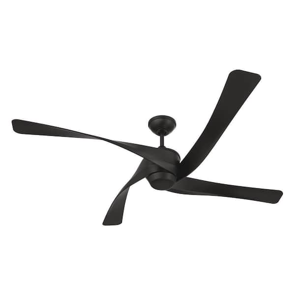 Venn 58 in. Flat Black Finish Downrod Mount Standard Indoor/Outdoor Ceiling Fan w/ Wall Control Included