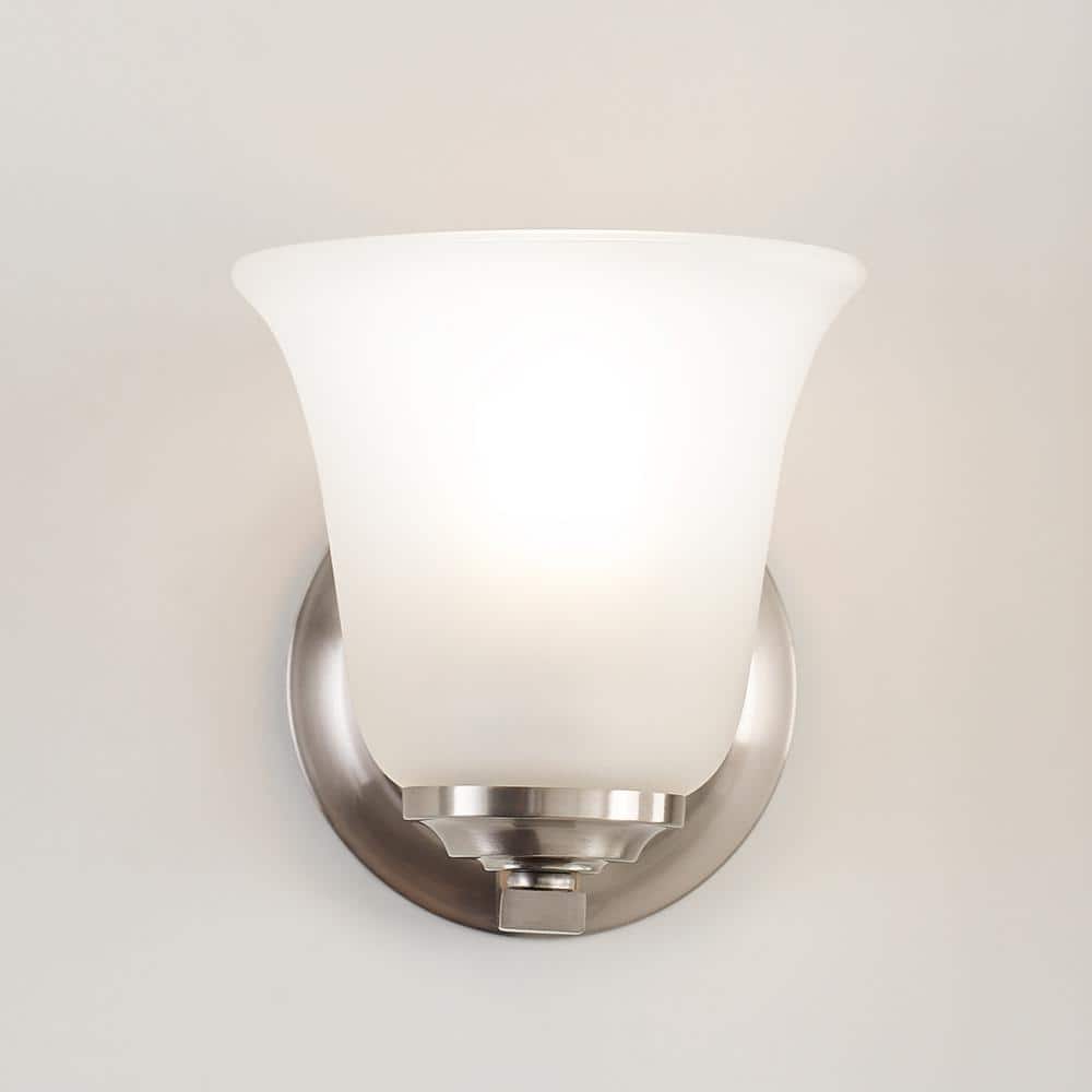 Brushed Nickel Wall Sconce with Satin Etched Glass Shade