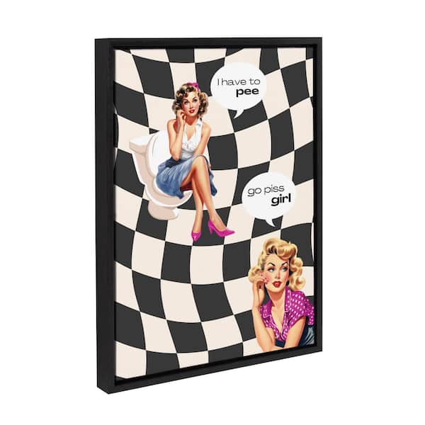Kate and Laurel Sylvie Go Piss Girl Black Framed Canvas by Honey Island Studio Set of 1 Culture Art Print 18.00 in. x 24.00 in.