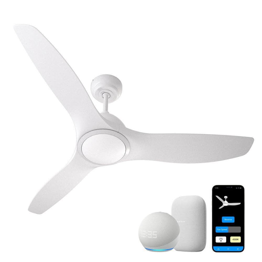 Smart WiFi LED 52 in. 3-Blade Ceiling Fan w/ Reverse Airflow, 6 Speed, 3 Light Settings, Compatible w/ Alexa and Google