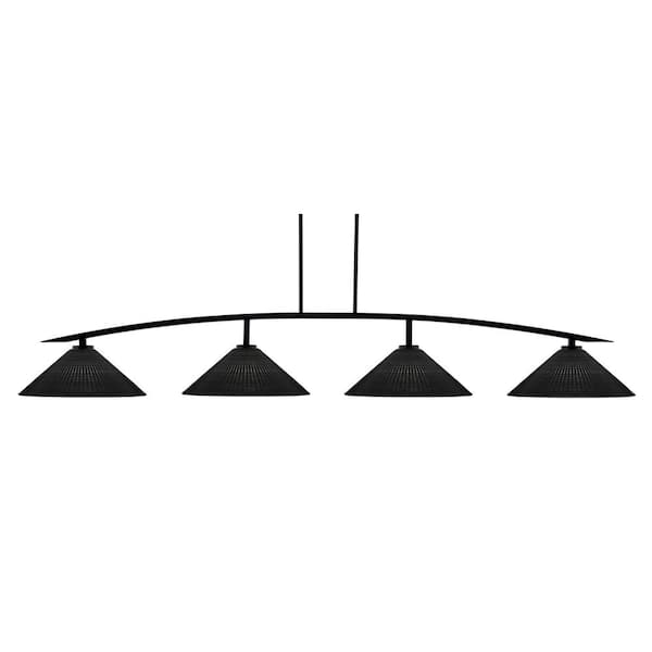 Unbranded Siena 4-Light Matte Black Billiard Light with 16 in. Black Matrix Glass Shades, no bulbs included