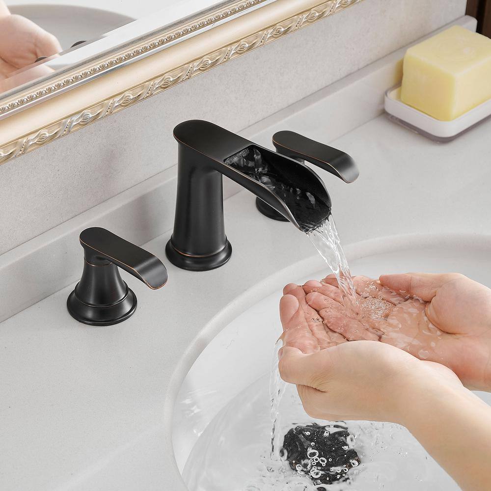 Oil Rubbed Bronze 8-Inch Widespread Waterfall Bathroom Faucet