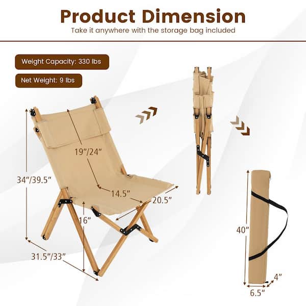 Gymax Outdoor Adjustable Backrest Chair Folding Camping Chair Bamboo with  Carrying Bag GYM10995 - The Home Depot