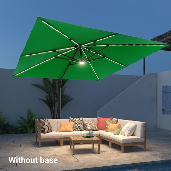 JOYESERY 10 ft. Square Aluminum Frame Outdoor Cantilever LED Umbrella Patio Umbrella 360° Rotation System in Kelly Green