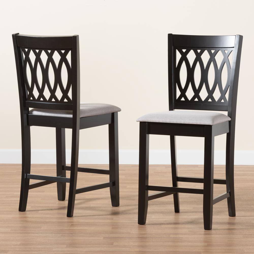 ErgoComfort Gray Fabric and Wood Mid-Back Counter Stool