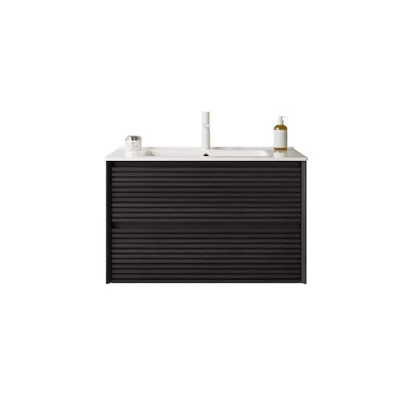 Liory 29.92 in. Single Sink Floating Dark Oak Bath Vanity with White Ceramic Top Pre-assembled