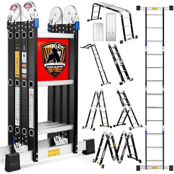 12 ft. Reach 330 lb. Aluminium 7 in 1-Folding Ladder, Heavy Duty Combination Multi-Position Ladder, Black
