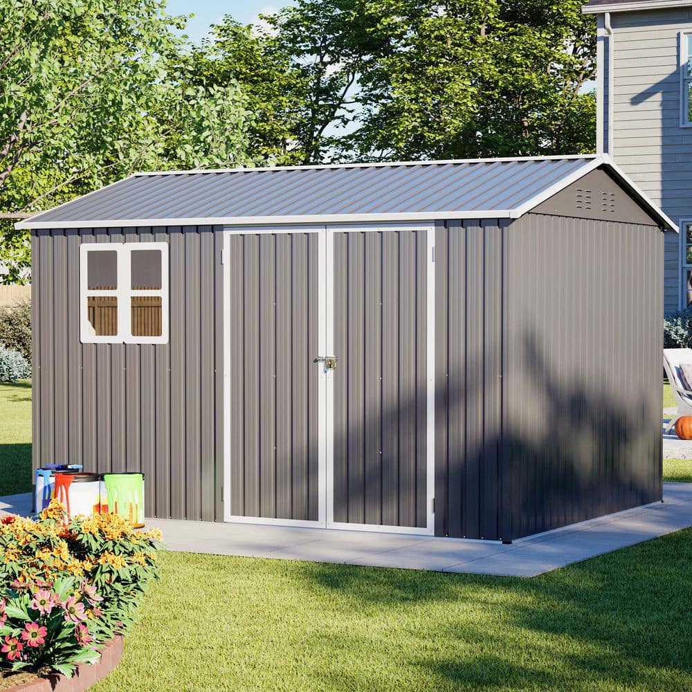 Thanaddo 10 ft. x 8 ft. Outdoor Gray Metal Storage Shed with