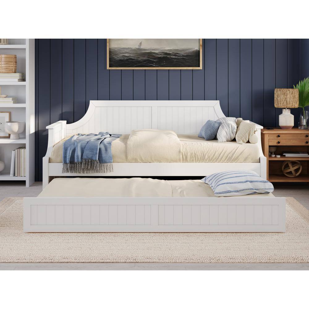 White Twin Wood Daybed with Trundle and Storage Drawers