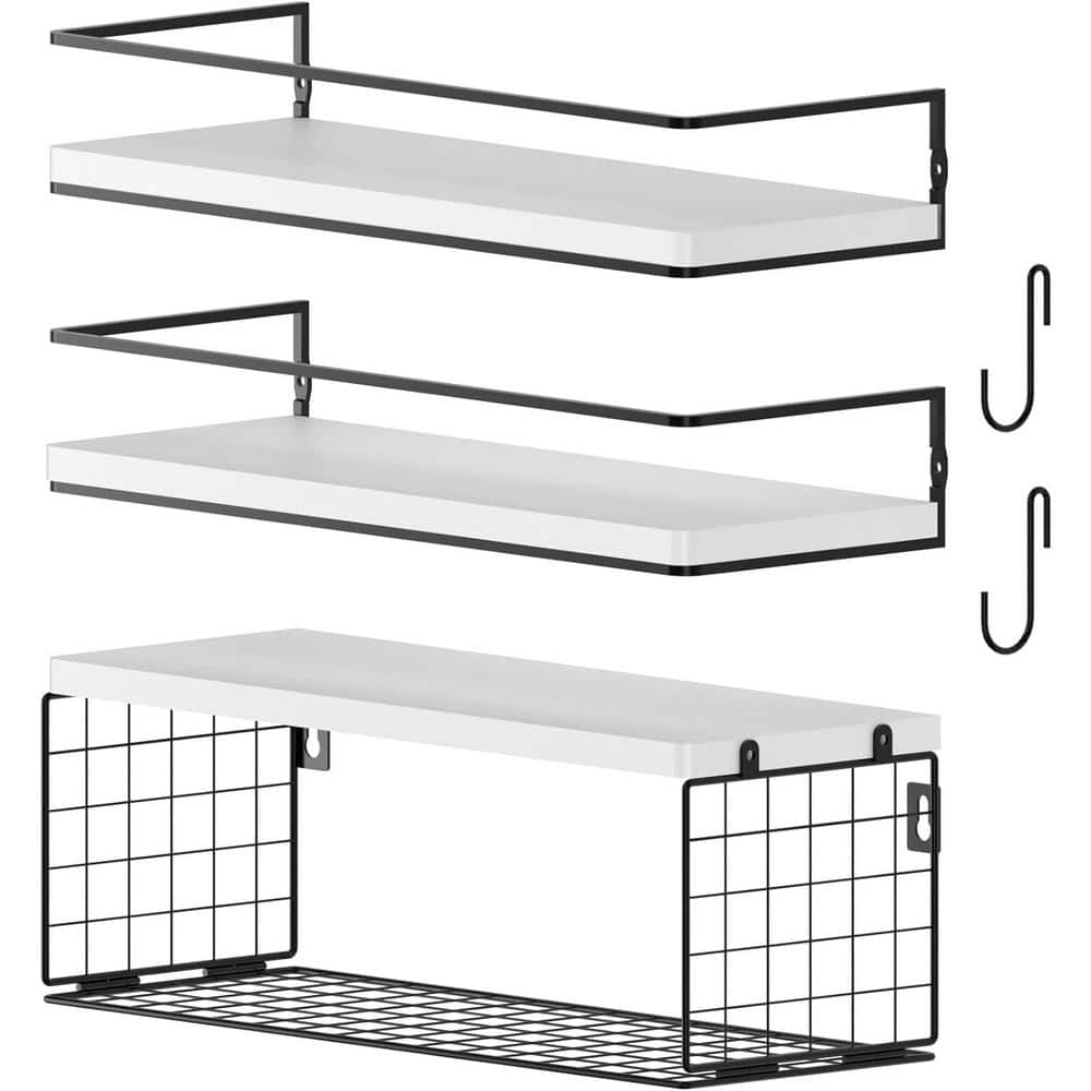 16.14 in. W x 6.1 in. D White Decorative Wall Shelf with Toilet Paper Stora