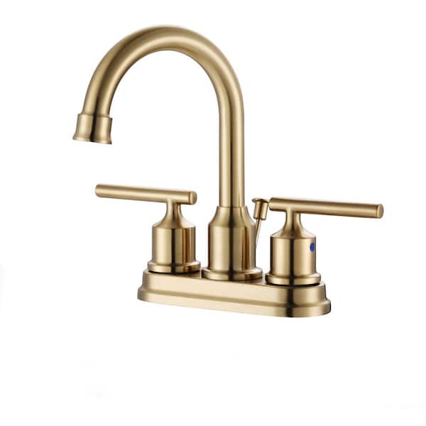 ALEASHA 4 in. Centerset Double Handle High Arc Bathroom Faucet in Gold