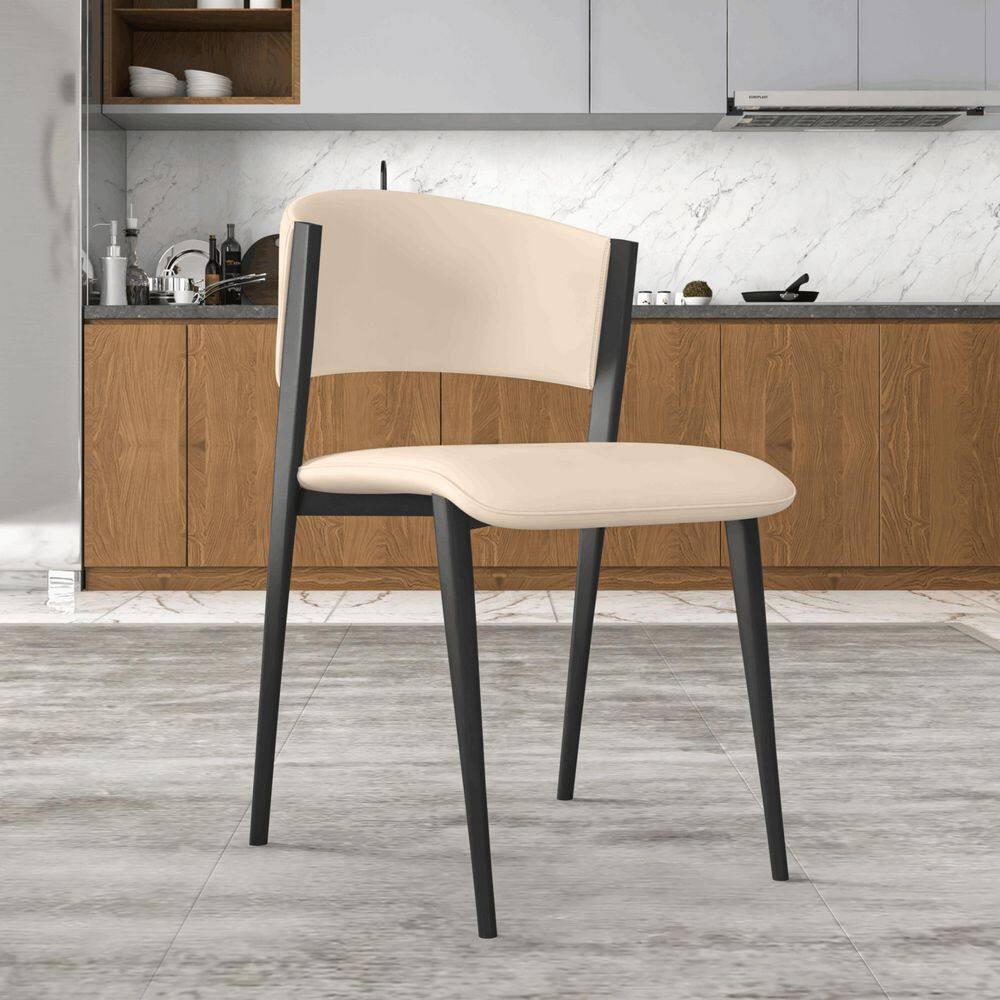 Leather Dining Chairs with Black Iron Legs Curved Open Back Design Side Chairs in Taupe price history on PriceWatchPro