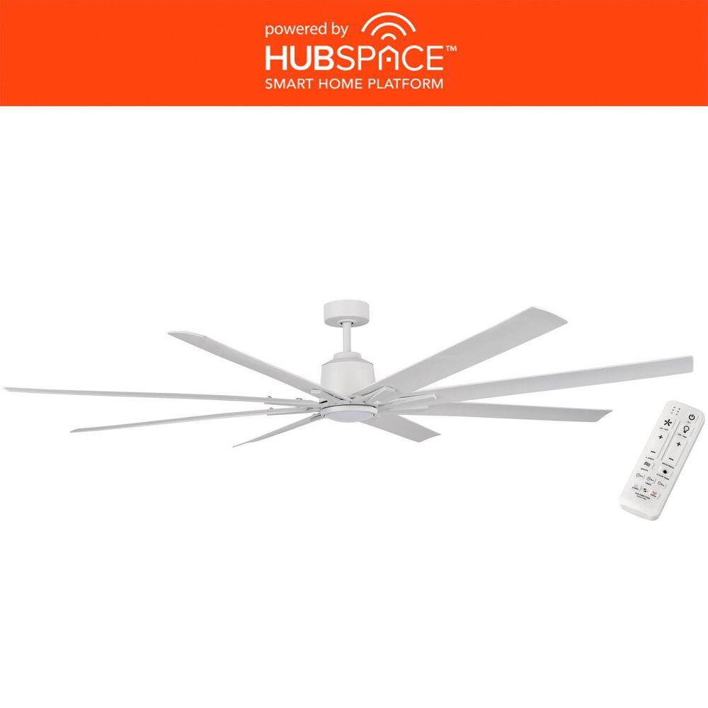 Kensgrove II 84 in. Smart Indoor/Covered Outdoor Matte White Ceiling Fan wi