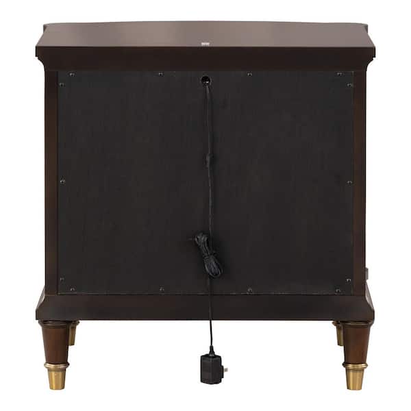 Whitney 24 in. Dark Cherry Rectangular Wood Top End Table with LED and Pull Out Tray