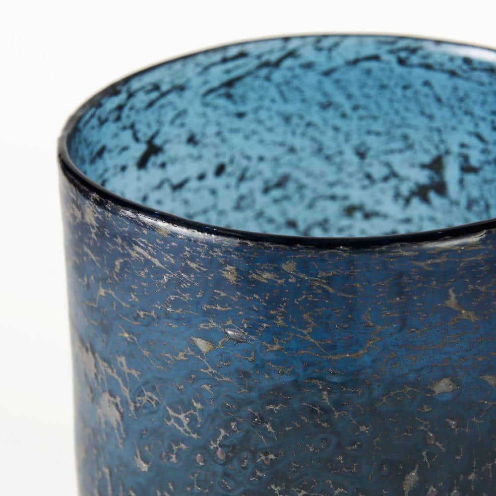 10" Blue and Smoky Gray Glass Vase with Gold Base