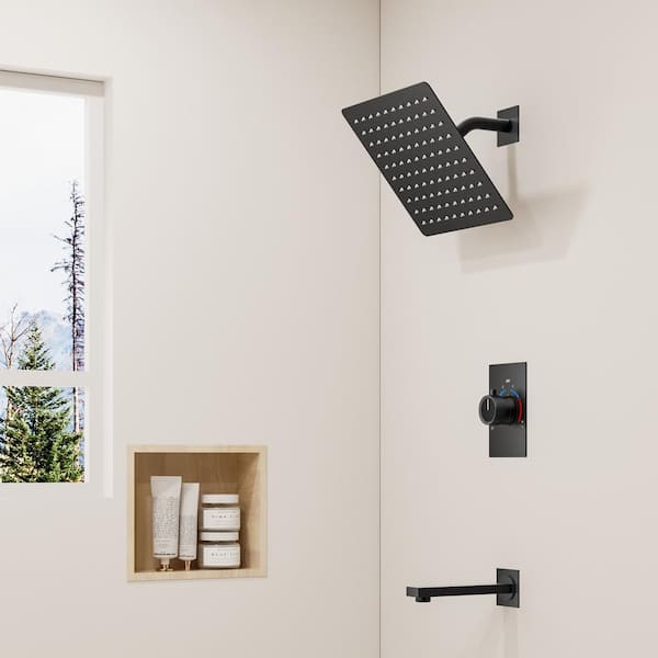 YAWWALK 8 in. Wall Mount Single Handle 1-Spray Tub and Shower Faucet in Matte Black (Valve Included)