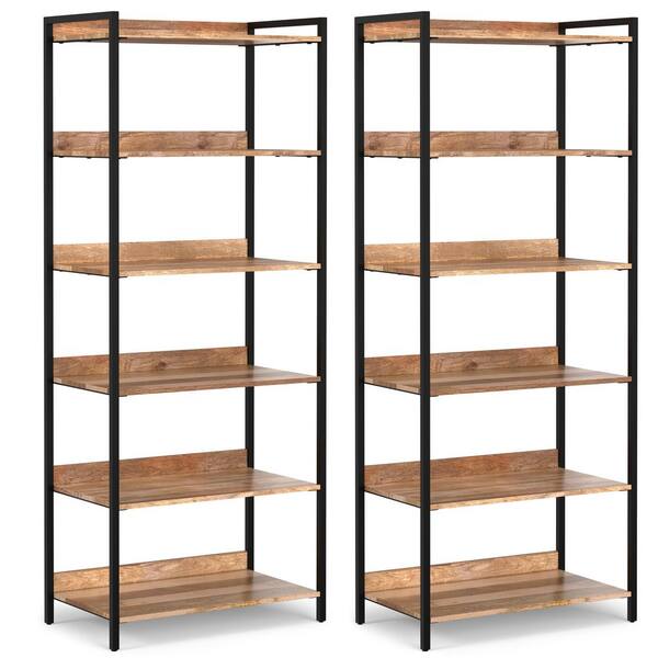 Simpli Home Kelsey 74 in. Solid Mango Wood 5 Shelf Bookcase in Natural Color (Set of 2)