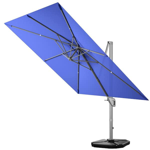 Gymax 10 ft. x 10 ft. Patio Offset Cantilever Umbrella Aluminum 360-Degree Tilt Weight Base Navy