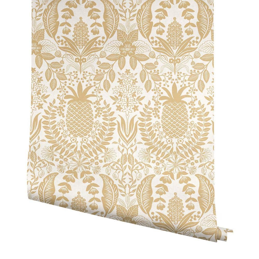 Gold and White Non-Pasted Washable Damask Wallpaper