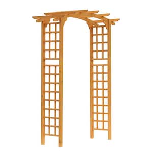 Natural 90.00 in. x 28.50 in. Wood Garden Arbor Arch with Trellis Wall for Climbing and Hanging Plants for Party Decor