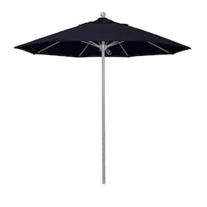 9 ft. Gray Woodgrain Aluminum Commercial Market Patio Umbrella FiberglassRibs PushLift in Captains Navy Pacifica Premium