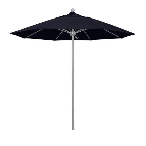 California Umbrella 9 ft. Gray Woodgrain Aluminum Commercial Market Patio Umbrella FiberglassRibs PushLift in Captains Navy Pacifica Premium