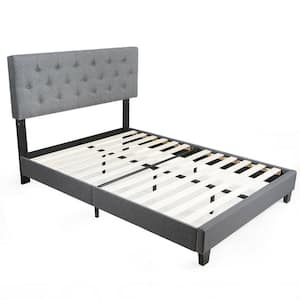 80 in. x 58.5 in. x 43 in. (L x W x H) Full Size Gray Platform Bed with Upholstered Headboard