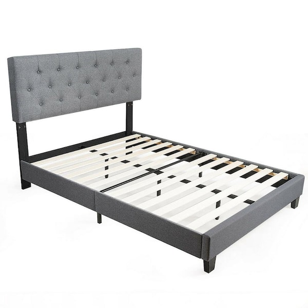 FORCLOVER 80 in. x 58.5 in. x 43 in. (L x W x H) Full Size Gray Platform Bed with Upholstered Headboard