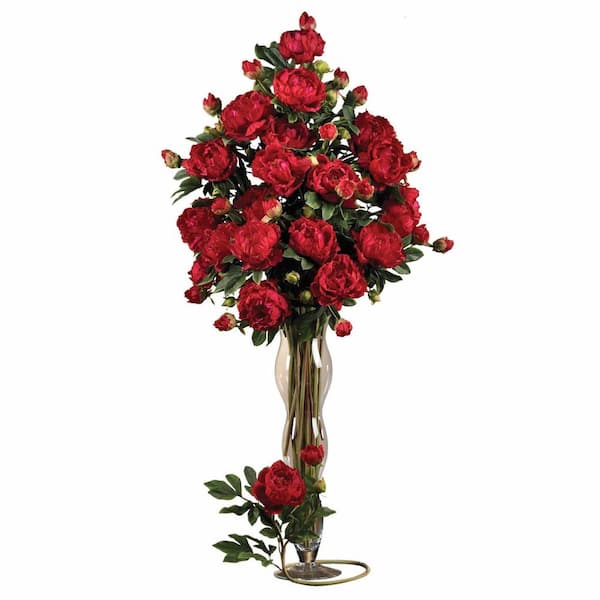 Unbranded 38.5 in. H Red Peony with Leaves Stem (Set of 12)