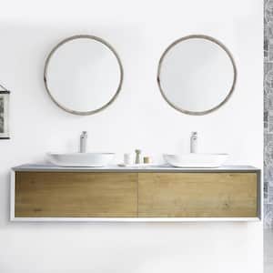 70.87 in. W x 21.65 in. D x 20.47 in. H Bath Vanity in Oak and White with White Vanity Top with Double White Basins