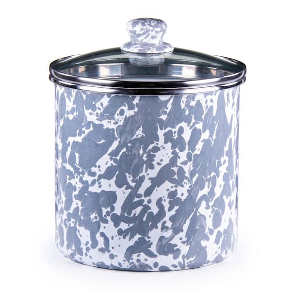Golden Rabbit Grey Swirl Porcelain-coated Steel Enamelware Canister with Lid