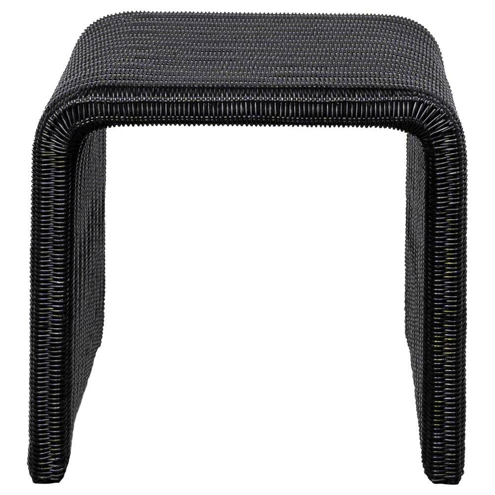 Black Woven Rattan and Metal Square End Table