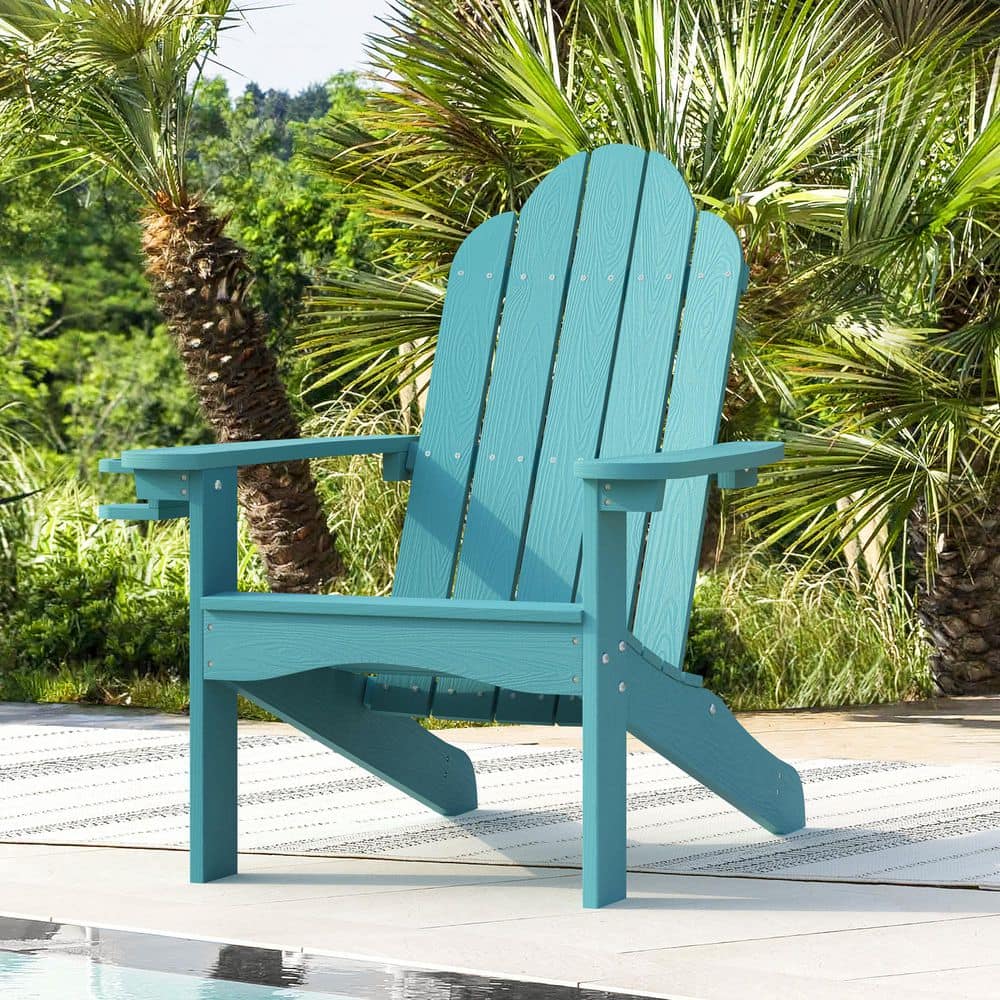 LUE BONA Lake Blue Adirondack Chairs with Cup Holder for Fire Pit
