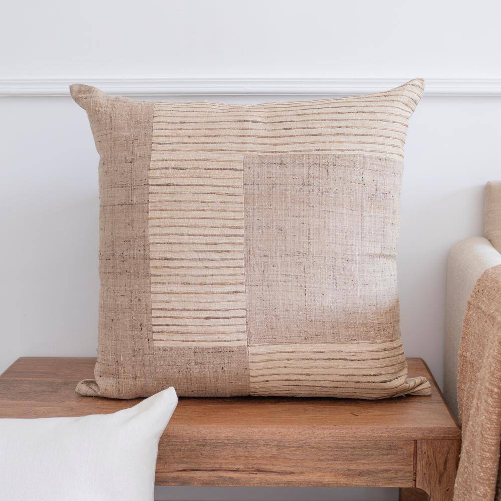 Marie 24" Beige Textured Silk Throw Pillow