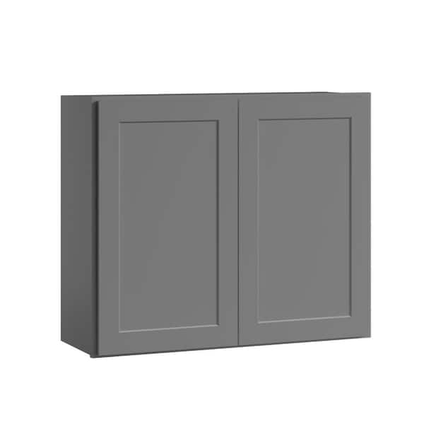 36 in. W x 12 in. D x 30 in. H in Shaker Grey Plywood Ready to Assemble Kitchen Wall Cabinet with Doors and Shelves