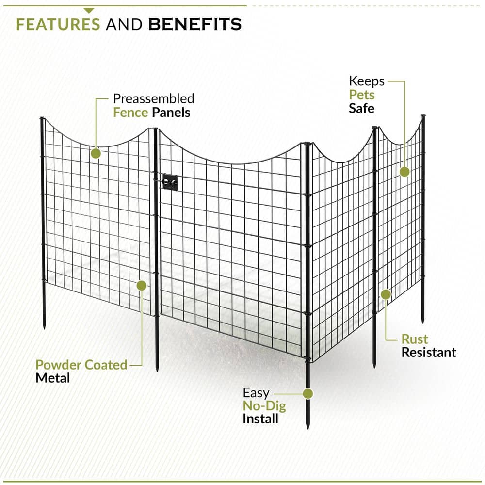 39in Black Powder-Coated Metal Garden Fence with Gate