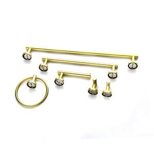 6 Pcs 26.5 in. Steel Wall Mounted Bath Hardware Set with Towel Bar&Ring, Toilet Paper Holder, Hooks in Gold