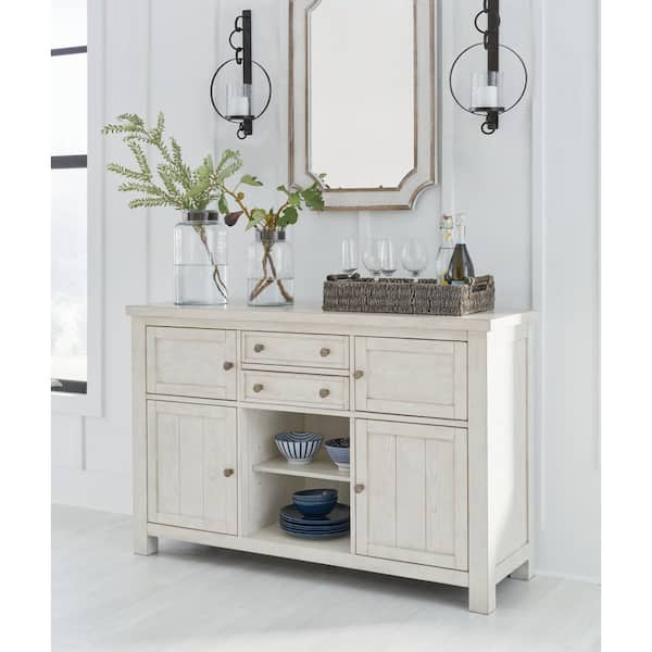 Robbinsdale Casual Antiqued White MDF 56 in Buffet with Adjustable Shelves and Drawers