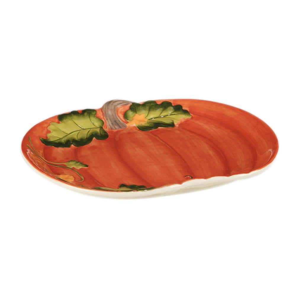 Harvest Morning Oval Ceramic Pumpkin Serving Platter