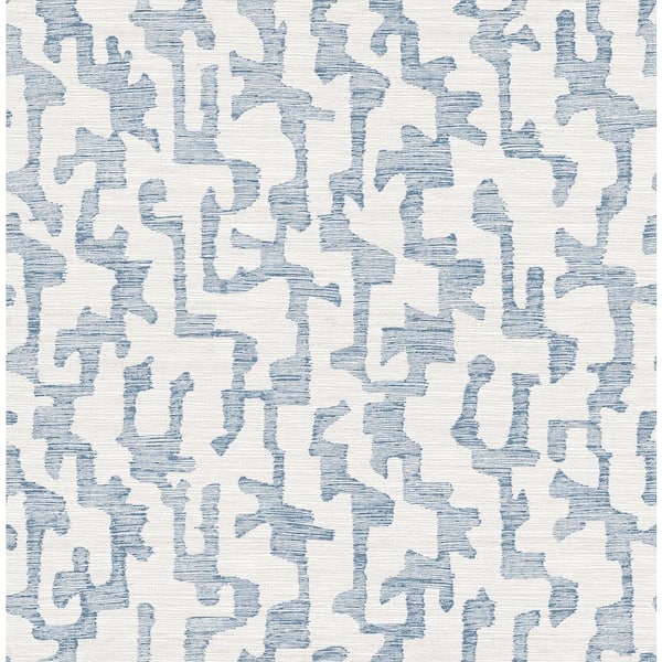 Cipher Blue Geometric Faux Grasscloth Wallpaper Sample