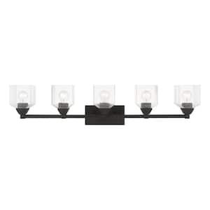 Lansford 42 in. 5-Light Black Vanity Light with Clear Seeded Glass