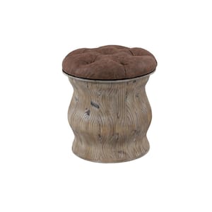 Brown Storage Stool with Tufted Seat
