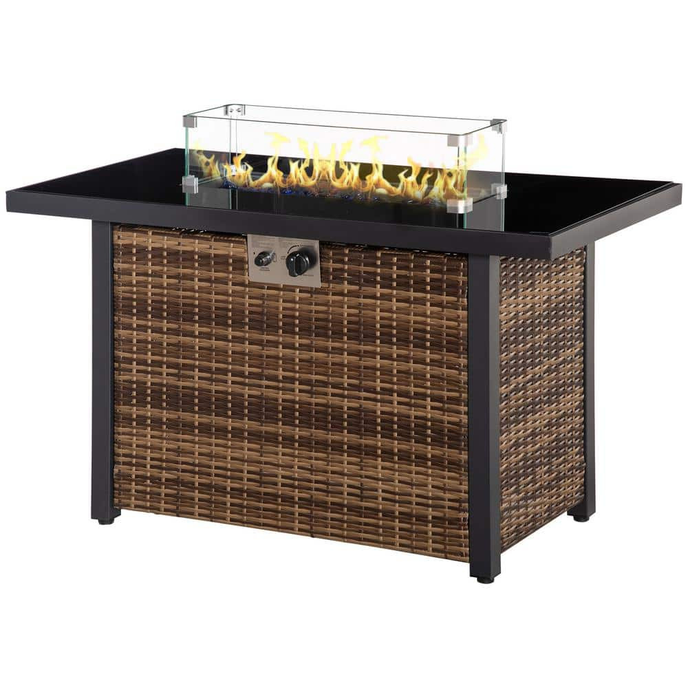 Outsunny Brown Metal Outdoor Propane Gas Fire Pit Table, 50,000 BTU ...