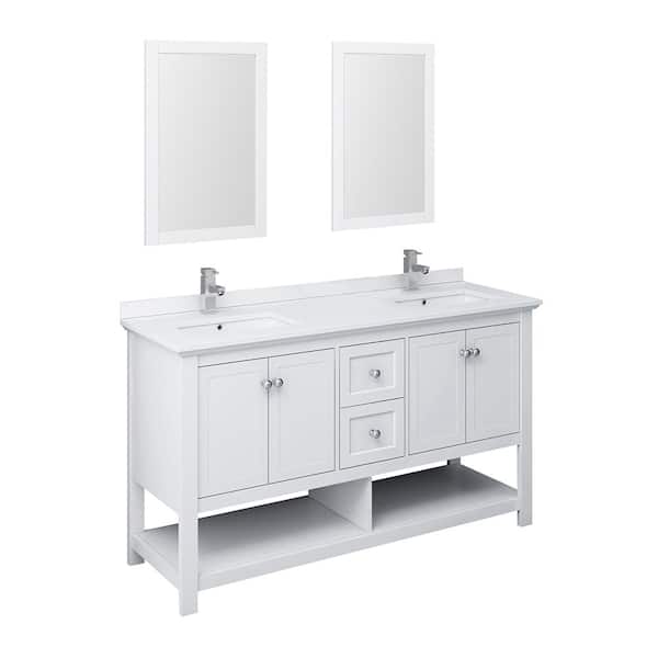 Fresca Manchester 60 in. W Bathroom Double Bowl Vanity in White with