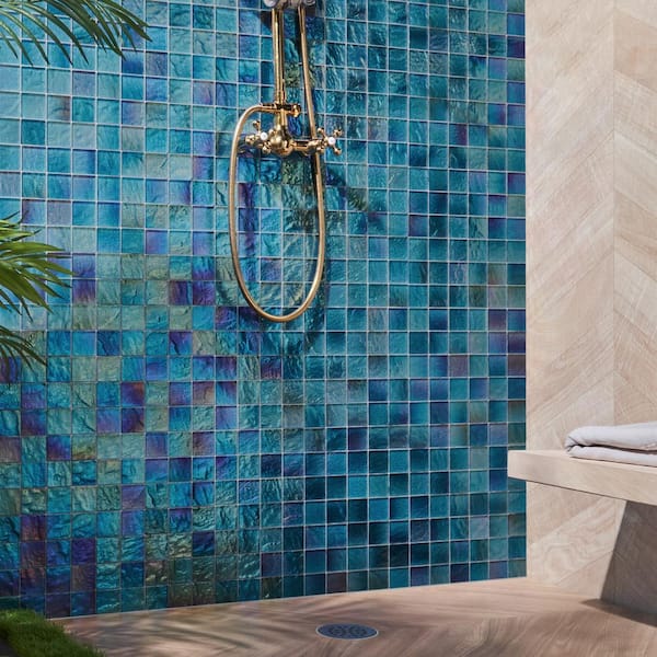 Speckle Tropical Blue 11.73 in. x 11.73 in. Polished Glass Wall Tile (0.95 sq. ft./Each)