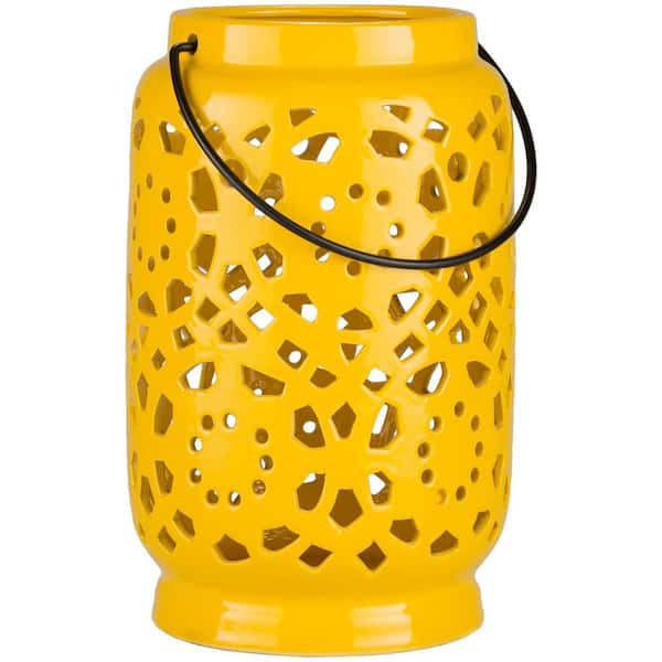 Artistic Weavers Kimba 9.4 in. Mustard Ceramic Lantern