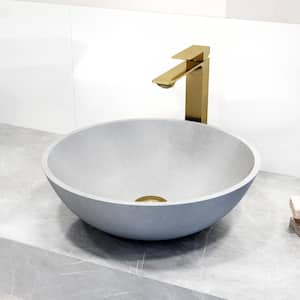 Concreto Stone Round Vessel Bathroom Sink and Faucet in Matte Brushed Gold