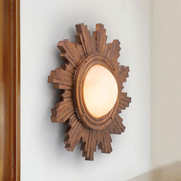 Tavya 2-Light 26.8 in. W Distressed Gold Wall Sconce Flower Flush Mount with HDF and Resin Shade for Kitchen Bathroom